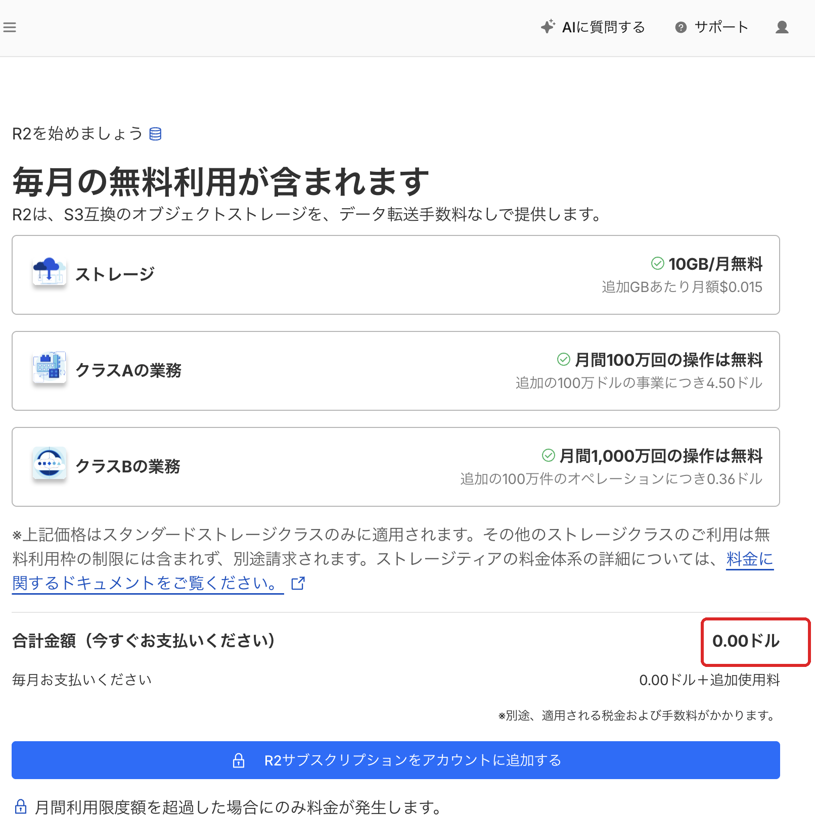 R2は0.00ドル