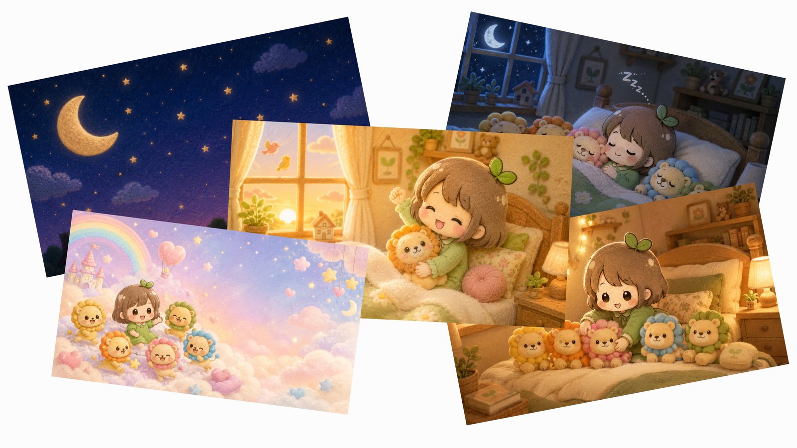 チャッピーが生成した5枚のイラストを並べたコラージュ画像